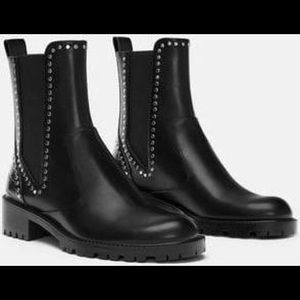 NWT Zara Black Flat Ankle Boots with Studs